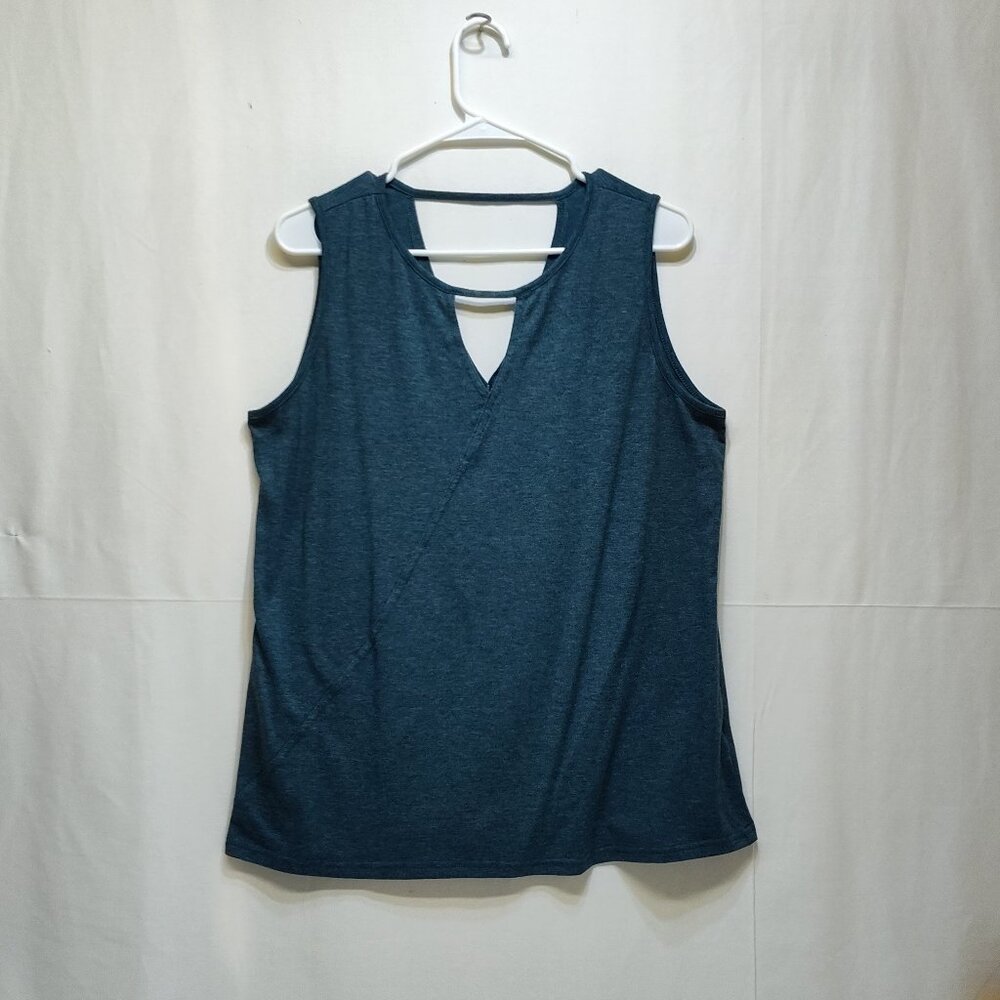 Poetsky Sleeveless XL Teal Keyhole Back Tank Top Soft Rayon Blend Womens Shirt